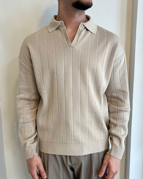 POLO DERBY MANICA LUNGA IN FILO - BEIGE