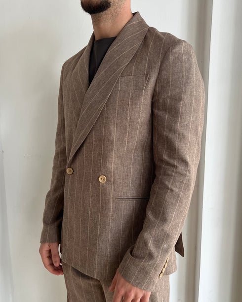 ABITO LOOSE GESSATO BEIGE - LINO