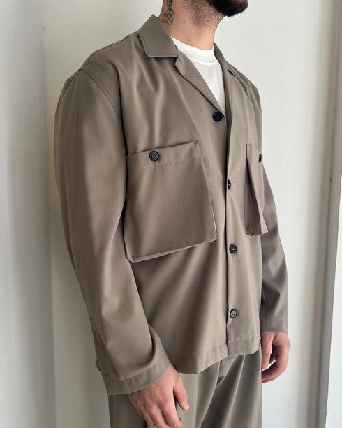 GIACCA CAMICIA SFODERATA DOPPIA TASCA - TAUPE