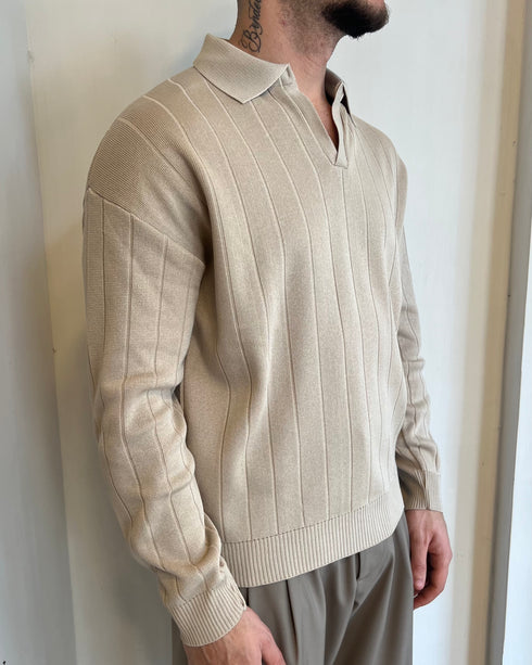 POLO DERBY MANICA LUNGA IN FILO - BEIGE