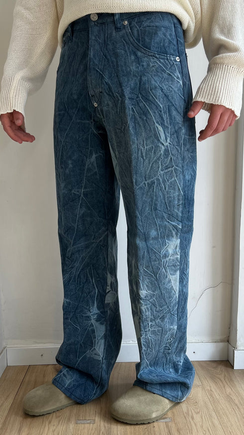 JEANS AMPI IN DENIM BLU CON TEXTURE
