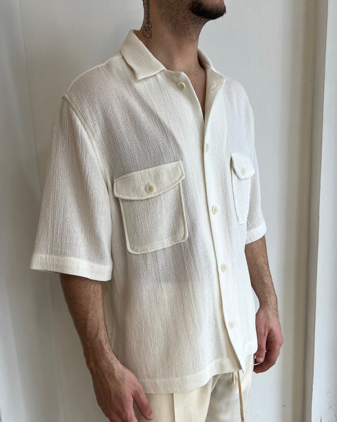 CAMICIA IN COTONE CON TASCONI - PANNA