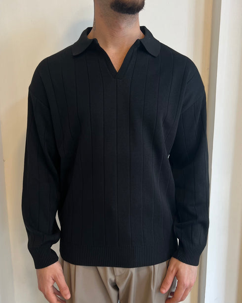 POLO DERBY MANICA LUNGA IN FILO - NERO