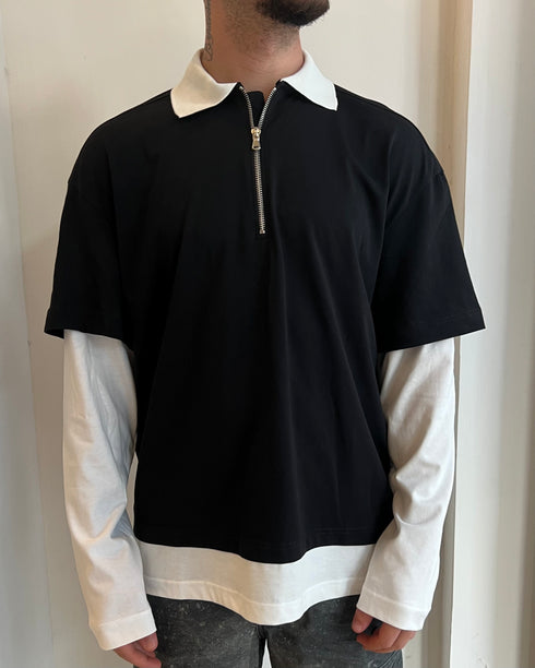POLO DOPPIATA CON STAMPA - NERO