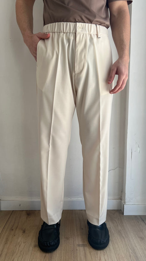 PANTALONE GAMBA DIRITTA CON ELASTICO - PANNA