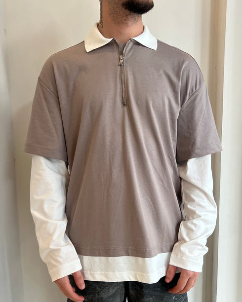 POLO DOPPIATA CON STAMPA - TAUPE