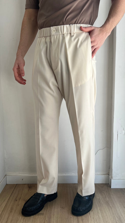 PANTALONE GAMBA DIRITTA CON ELASTICO - PANNA