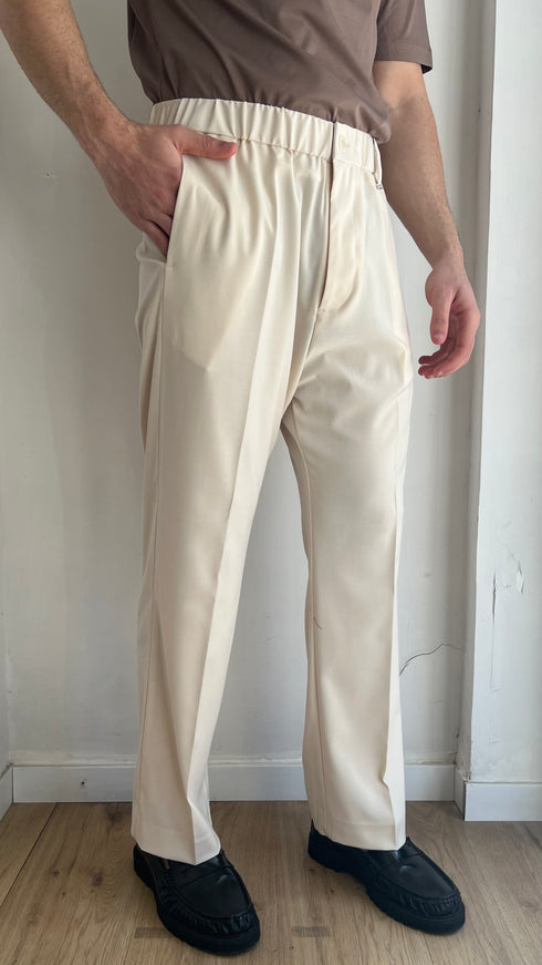 PANTALONE GAMBA DIRITTA CON ELASTICO - PANNA