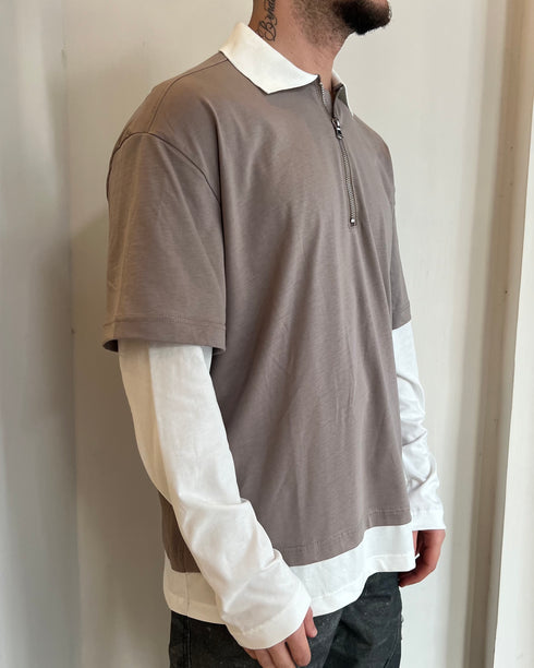 POLO DOPPIATA CON STAMPA - TAUPE