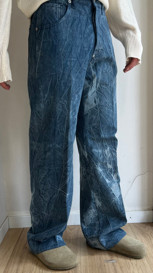JEANS AMPI IN DENIM BLU CON TEXTURE