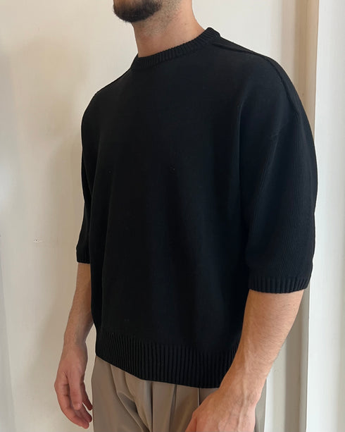 T-SHIRT IN FILO CROPPED - NERO