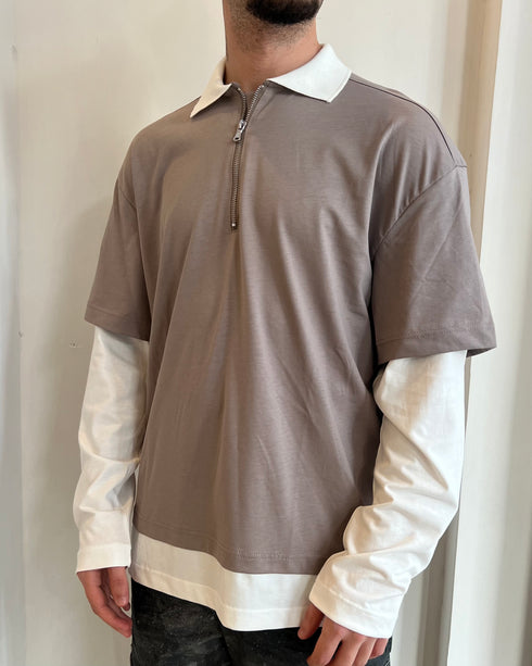 POLO DOPPIATA CON STAMPA - TAUPE